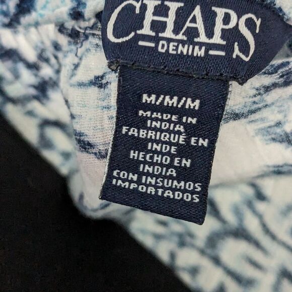 CHAPS Top Women's sz M Blue White Boho Lightweight Paisley Tunic Elastic Flowy - Picture 3 of 10